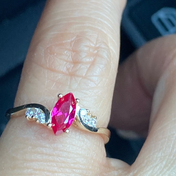 14k Yellow Gold Ruby Marquise Engagement Ring - Picture 10 of 13